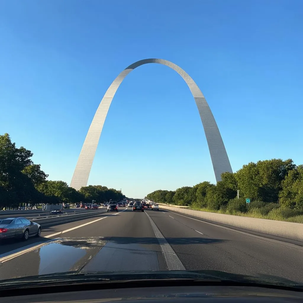 St. Louis arch and traffic